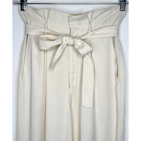Reformation Norman pant Cream color Belted Paperbag Tie Ankle Pant sz 6 - Picture 6 of 12